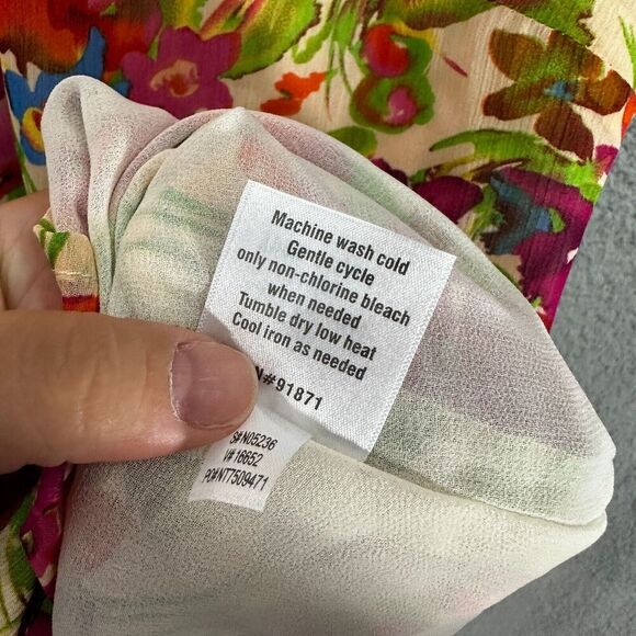 Norm Thompson Button Up Top Womens Large Petite Pink Floral Long Sleeve Boho - Picture 5 of 7